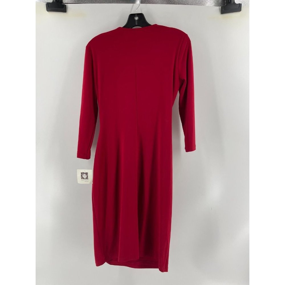 NWT Anne Klein Women's Long Sleeve Red V Neck Party Wrap Dress Size 4 - Picture 7 of 12